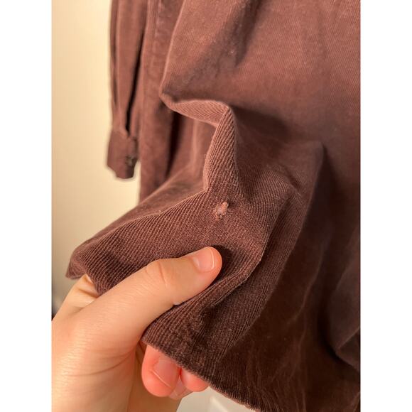 1990s Quacker Factory Brown Corduroy Fall Leaves Harvest Button Up Shirt 1X - Picture 5 of 5